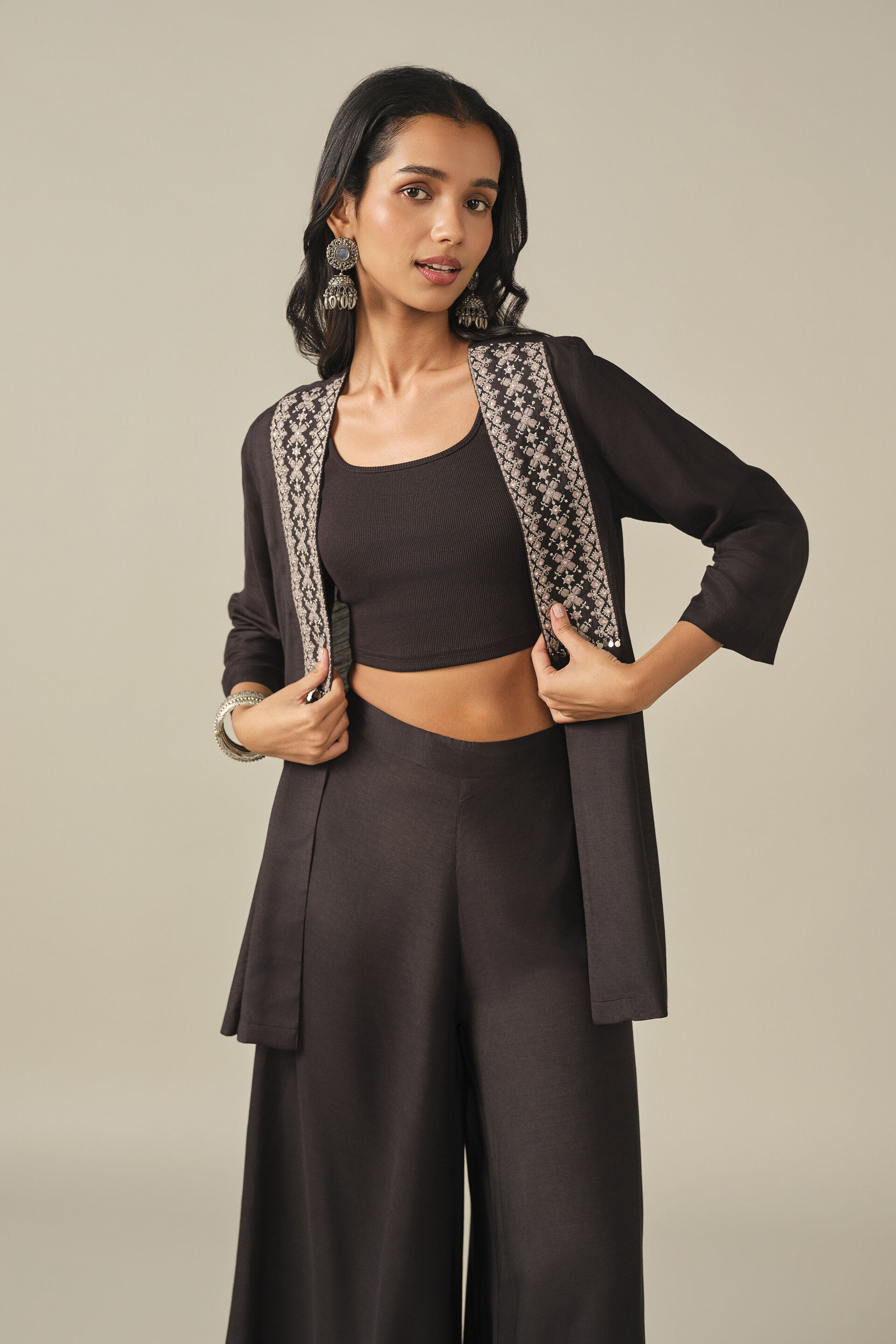 Embroidered Shrug in Black